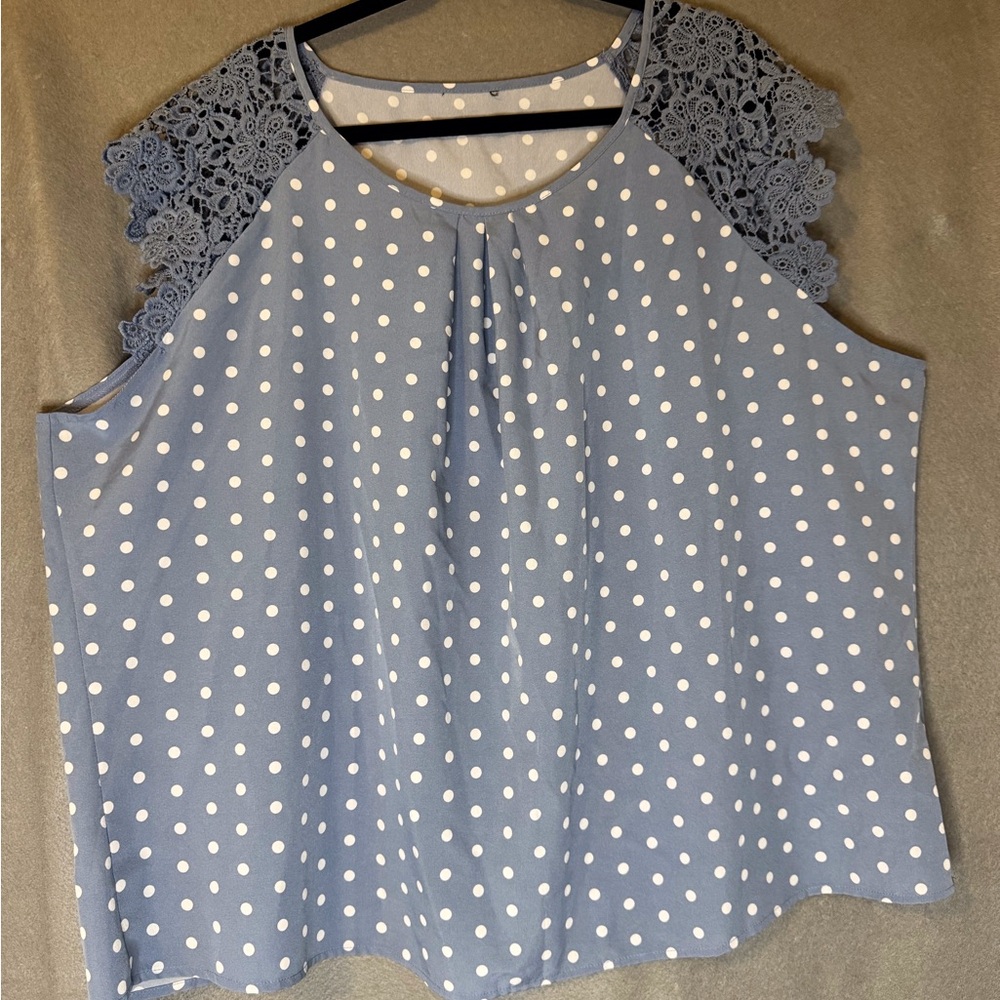 Blue Polka Dot Lace Sleeve Top